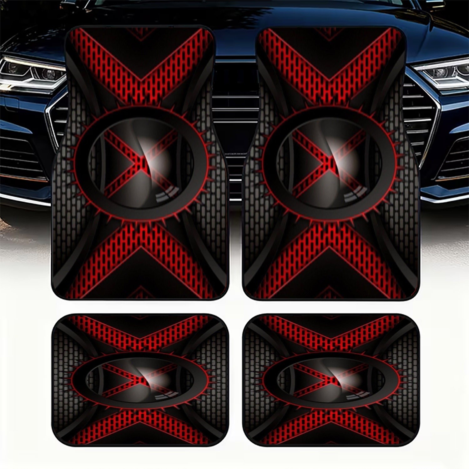 4pcs Car Floor Mats, Black & R - Interior Design Tech recension och pris
