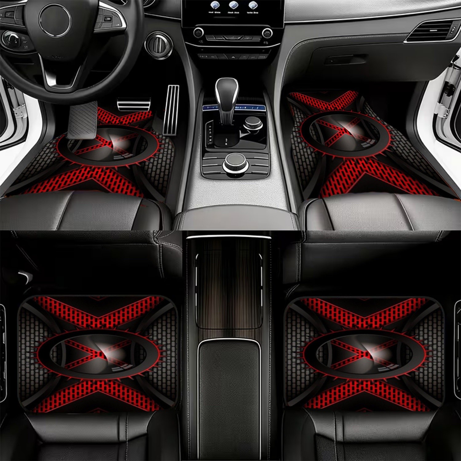 4pcs Car Floor Mats, Black & R - Interior Design Tech recension och pris