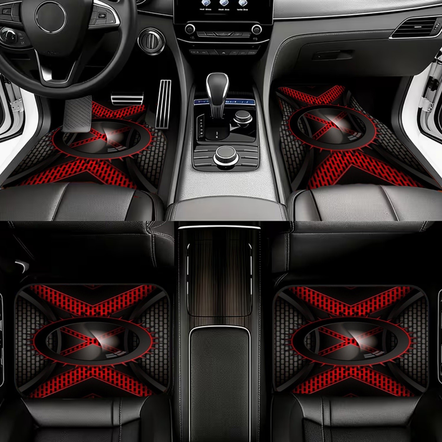 4pcs Car Floor Mats, Black & R - Interior Design Tech recension och pris