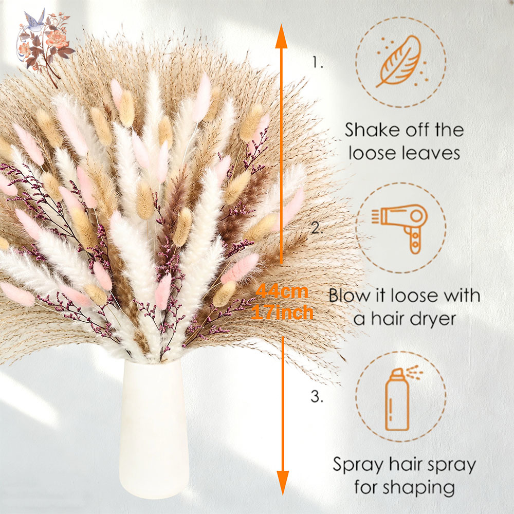 Fluffy Pampas Rabbit Tails Gra - Dried Pampas Bundle recension och pris