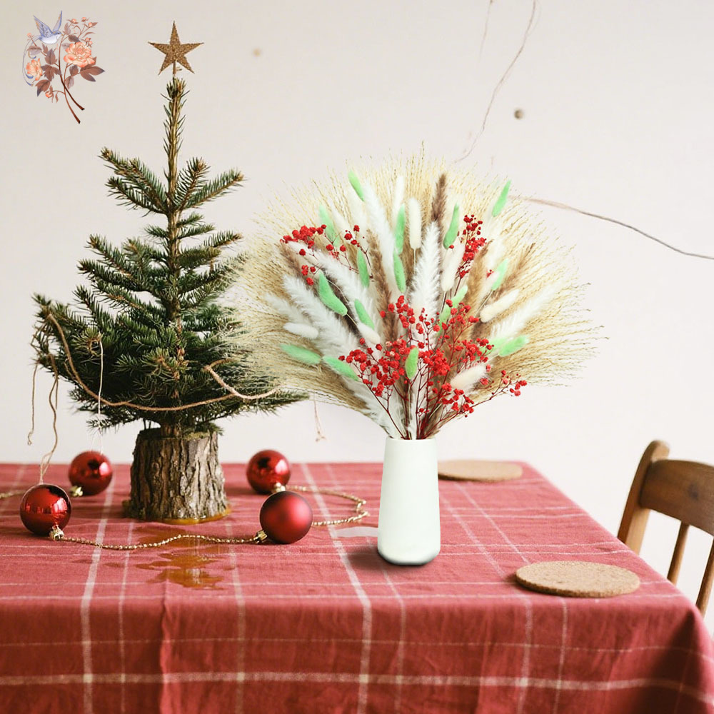 70 Stems Fluffy Green Red Pamp - Dried Pampas Bundle recension och pris